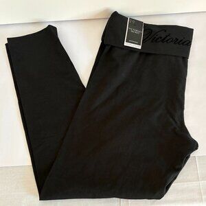 Victoria's Secret Anywhere Y2K Black Legging Mid-Rise Fold Over Waitband Size XL